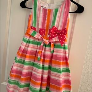 Bonnie Jean Pink and Green Striped Dress with Bow